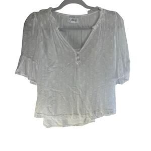 Velvet White Sheer Prairie Cottage Core Cropped Bell Ruffled Sleeve Blouse Small